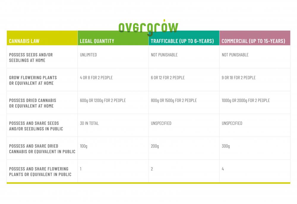 Table: Cannabis limits proposed by the draft Cannabis for Private Purposes Bill.